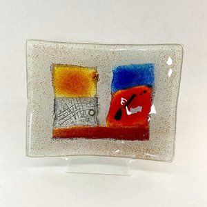 Vintage Abstract Art Fused Glass Catch All Rectangular Dish